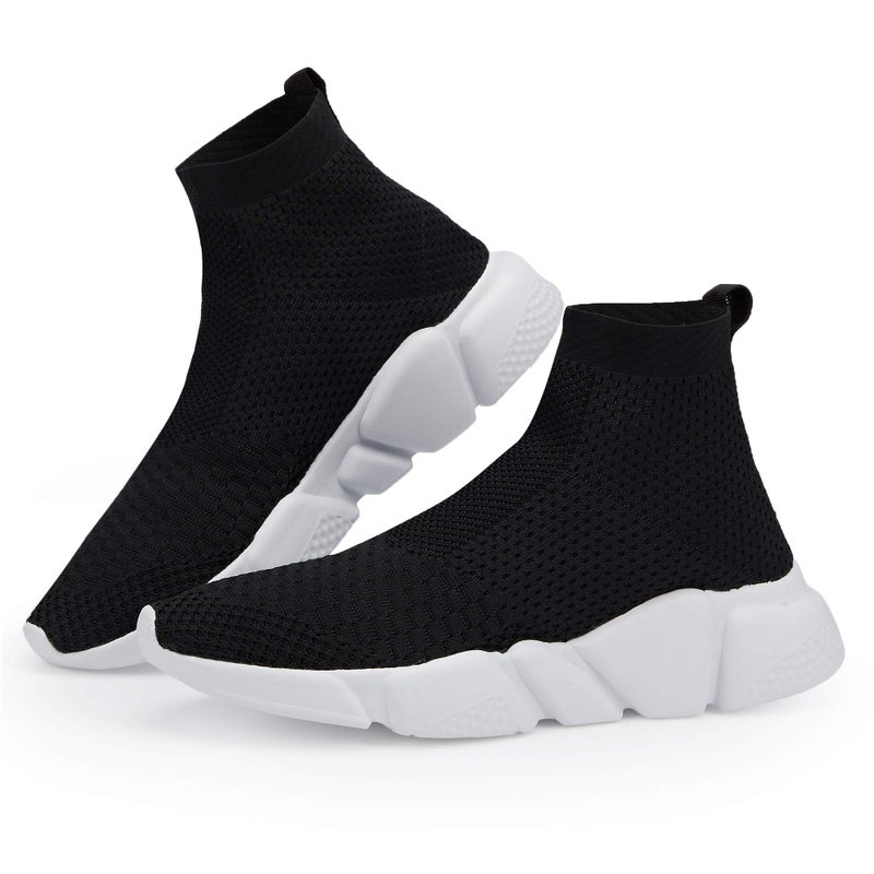 Casbeam Women's Running Knit Comfortable Lightweight Breathable Casual Sports Shoes Fashion Sneakers Slip-On Walking Shoes Black&White Size 7 - Image 4
